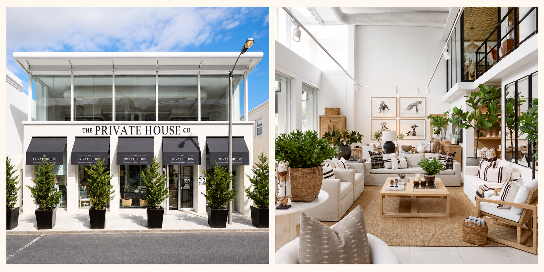The Private House Company showroom in Newlands, Cape Town, featuring furniture and home décor.