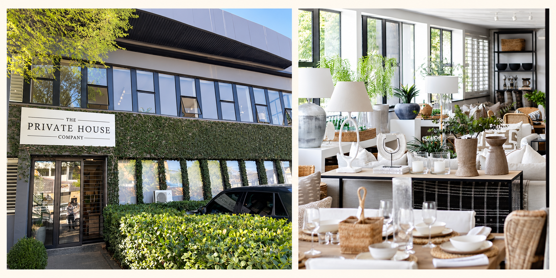 The Private House Company showroom in Kramerville, Johannesburg, featuring furniture and home décor.